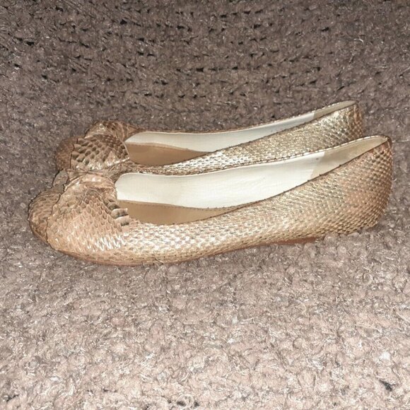 MIU MIU-PRADA Gold/Tan Snakeskin Leather Flats-Bow Detail-Sz 36.5-Very Good - Picture 4 of 7